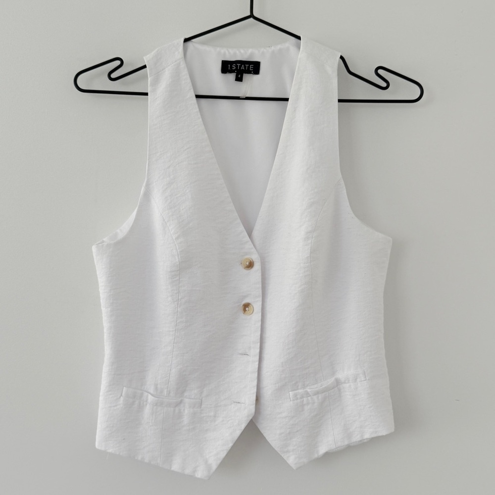 1. State Fitted White Buttoned Top